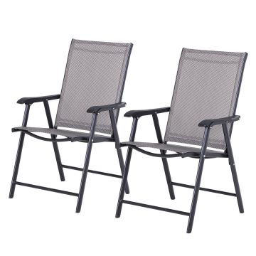 Set de 2 Scaune Pliabile Outsunny pentru Exterior,Otel si Textilen, Gri si Negru  | Aosom Romania