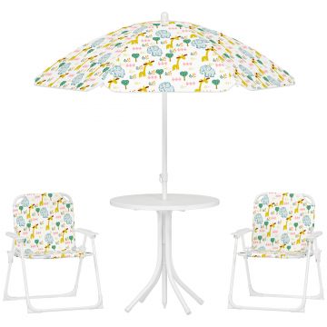 AIYAPLAY Set de Mobilier de Grădină din 4 Piese cu Masă, Scaune și Umbrelă de Soare Reglabilă, 50xΦ49,5 cm, Verde | Aosom Romania