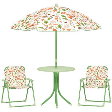 AIYAPLAY Set de Mobilier de Grădină din 4 Piese cu Masă, Scaune și Umbrelă de Soare Reglabilă, 50xΦ49,5 cm, Verde | Aosom Romania