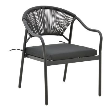 Fotoliu Jerqui pakoworld răchită ratan negru-metal picioare negre-pernă neagră 60x64x78cm
