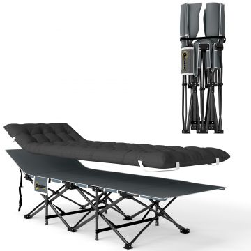 Outsunny Pat de Camping Pliabil cu Tetieră Înclinată și Saltea Detașabilă, 68x196x37 cm, Negru | Aosom Romania