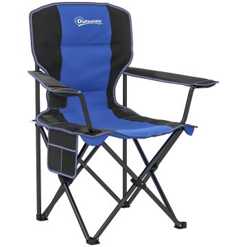 Outsunny Scaun de Camping Pliabil cu Buzunar și Suport pentru Pahar, 94x62x110 cm, Albastru | Aosom Romania