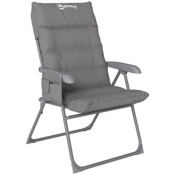 Outsunny Scaun de Camping Pliabil cu Spătar Înalt Reglabil în 5 Poziții și Buzunare Laterale, 66x58x105 cm, Gri Deschis | Aosom Romania