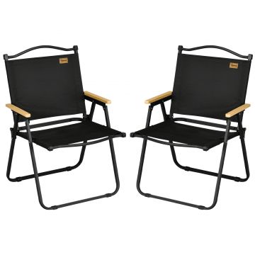 Outsunny Set 2 Scaune de Camping și Plajă Pliabile cu Cotiere, 54x59x78 cm, Negru | Aosom Romania