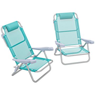 Outsunny Set 2 Scaune de Camping Pliabile cu Tetieră Căptușită și Spătar Reglabil în 6 Poziții, 62x65x80 cm, Albastru | Aosom Romania