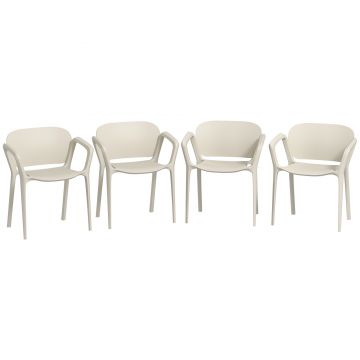 Outsunny Set 4 Scaune de Grădină Stivuibile cu Brațe, Rezistente la Raze UV și Impermeabile, 60x56x75 cm, Alb | Aosom Romania