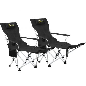 Outsunny Set de 2 Scaune de Camping Pliabile cu Suport pentru Picioare Detașabil, 82x100x88 cm, Negru | Aosom Romania