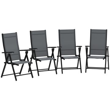 Outsunny Set de 4 Scaune Pliabile pentru Grădină cu Spătar și Șezut din Plasă, 56x69x106 cm, Gri | Aosom Romania