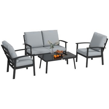 Outsunny Set de Mobilier de Grădină din 4 Piese, cu Canapea, 2 Fotolii și Măsuță de Cafea, 127x74x80 cm, Gri Cărbune | Aosom Romania