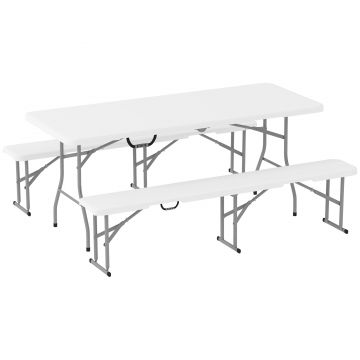 Outsunny Set Masă de Camping Pliabilă cu 2 Scaune, 180x74x74 cm, Alb | Aosom Romania