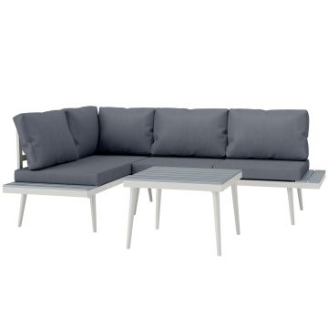 Outsunny Set Mobilier de Grădină din 3 Piese cu 2 Canapele cu Spătar Reglabil în 5 Poziții și Măsuță, 139x63x65 cm, Gri | Aosom Romania