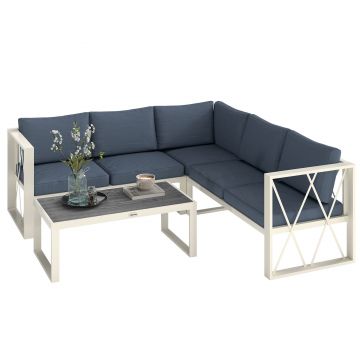 Outsunny Set Mobilier de Grădină din 4 Piese cu 2 Canapele, Fotoliu Reglabil și Măsuță de Cafea, 121x61x62 cm, Gri | Aosom Romania