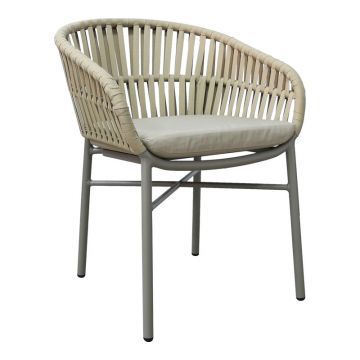 Scaun balansoar empilabil din aluminiu și PE cu șnur, în nuanță maro, cu pernă 57x60x78cm 60x57
