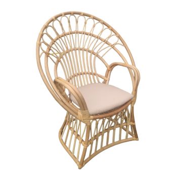 Scaun Boloni cu perna bej-ratan, Natural, 100x67x120 cm