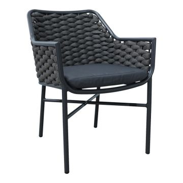 Scaun cu brate din aluminiu, empilabil, Ortegia, cu cadru antracit si sfoara, 57x62x82cm 62x57