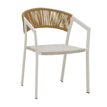 Scaun de aluminiu Glisten stivuibil cadru alb-textilen rattan, Natural, 58x56x82 cm