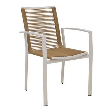 Scaun de plajă empilabil din aluminiu și texMaron, șampanie, în nuanță Naturală, 57x63x83cm 63x57