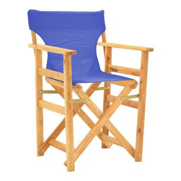Scaun directorial Kompa culoare Naturala, din lemn de fag solid si tesatura albastra 54x57