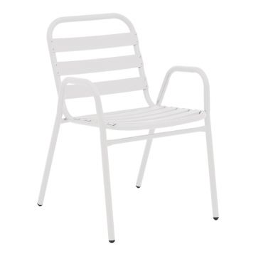 Scaun exterior Sussie metalic alb cu lamele de aluminiu, 45x62x76 cm