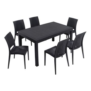 Set de dining pentru grădină gri antracit din ratan artificial pentru 6 persoane Rattan – Floriane Garden