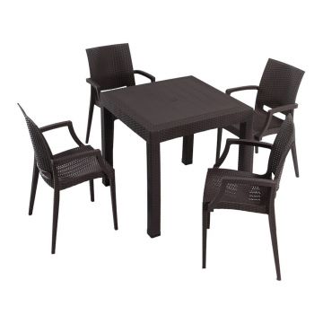Set de dining pentru grădină maro închis din ratan artificial pentru 4 persoane Rattan – Floriane Garden
