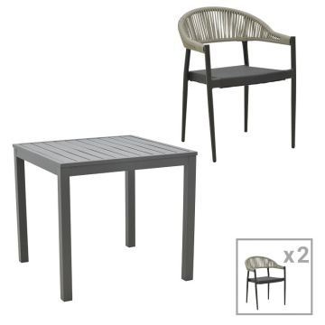 Set masa si scaune 3 buc de gradina Elation Pako World Antracit 80x80x74 cm