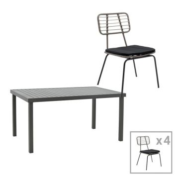 Set masa si scaune 5 buc de gradina Naoki-Kliton B Pako World Antracit 150x80x74 cm