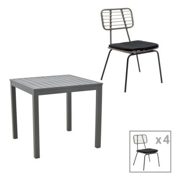 Set masa si scaune 5 buc de gradina Naoki-Kliton B Pako World Antracit 80x80x74 cm