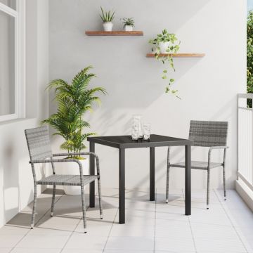 Set 3 scaune de grădină gri din poliratan