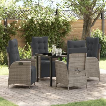 Set 5 piese dining grădină gri din rattan PE