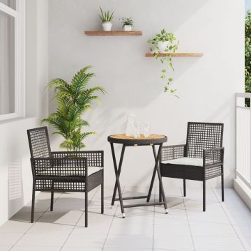 Set Bistro de Grădină 3 Piese cu Perne Negru Poliratan