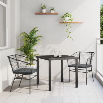 Set de 2 Negru și Gri Închis Rattan PE, Oțel Vopsit Electrostatic