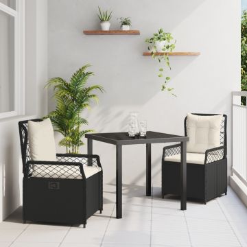 Set de 3 Bucăți Mobilier de Grădină Negru Poliratan