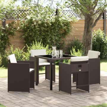 Set de 5 Piese pentru Dining în Grădină cu Perne Maro Ratan Poli
