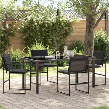 Set de 5 Piese pentru Dining în Grădină cu Pernițe Negru Textilene și Oțel