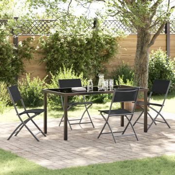 Set de 5 Piese pentru Dining în Grădină Negru Textilenă și Oțel