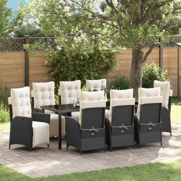 Set de 9 Mobilier de Grădină Negru din Poliratan