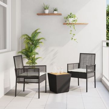 Set de bistrou de grădină 3 piese cu perne Negru Poliratan