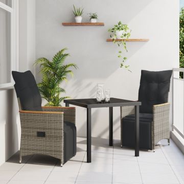 Set de dining de grădină 3 piese cu perne gri poliratan