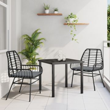 Set de dining de grădină 3 piese cu perne Negru Rattan Poli