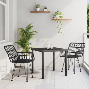 Set de dining de grădină 3 piese Negru Poliratan