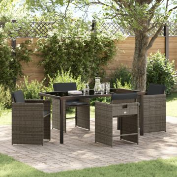 Set de dining de grădină 5 piese cu perne Gri Ratan PE