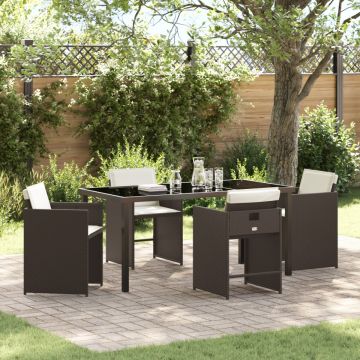 Set de dining de grădină 5 piese cu perne maro din poliratan