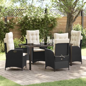 Set de dining de grădină 5 piese cu perne Negre Poliratan