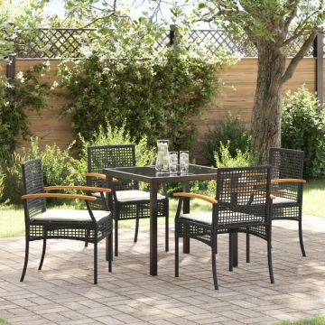 Set de Dining de Grădină 5 Piese cu Perne Negru Poliratan
