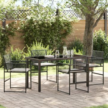 Set de dining de grădină 5 piese cu perne, Negru Poliratan