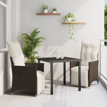 Set de dining de grădină cu 3 piese și perne Maro Rattan Poli