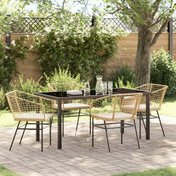 Set de dining de grădină cu 5 piese cu perne maro din rattan polietilenă