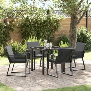 Set de dining de grădină cu 5 piese cu perne Negru Poliratan