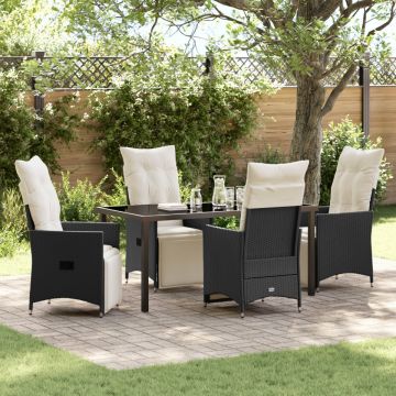 Set de dining de grădină cu 5 piese cu perne Poliratan Negru